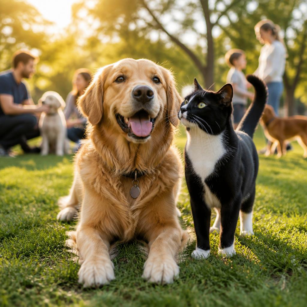 Illustrative photo of a dog and cat together in a park
